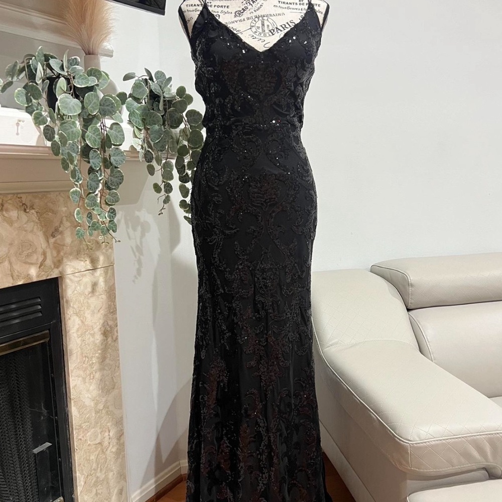 Windsor Long Black Sequins Dress